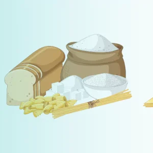 an illustration of foods representing diffrent macros: protein, carb and fat